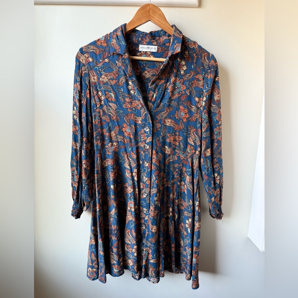 NATURAL LIFE Ansley Woven Shirtdress Dress Floral Paisley Button Down Comfy XS